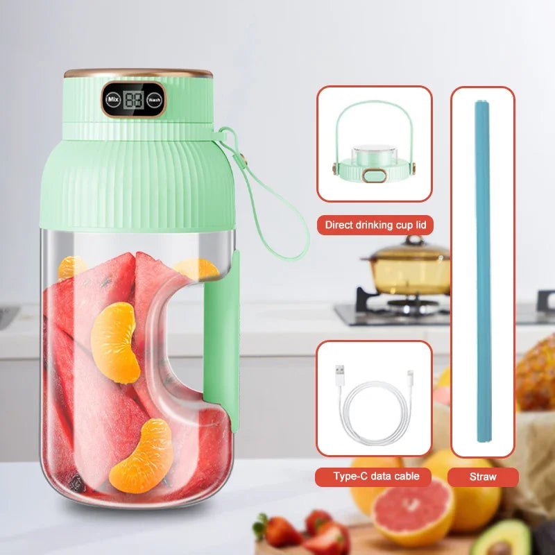 1000Ml Portable Juice Blender, USB Charging Juice Blender, Orange-Lemon Juice Cup, Fruit Smoothie Blender, Kitchen Tools