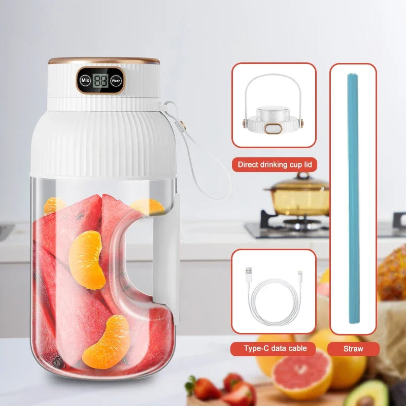 1000Ml Portable Juice Blender, USB Charging Juice Blender, Orange-Lemon Juice Cup, Fruit Smoothie Blender, Kitchen Tools