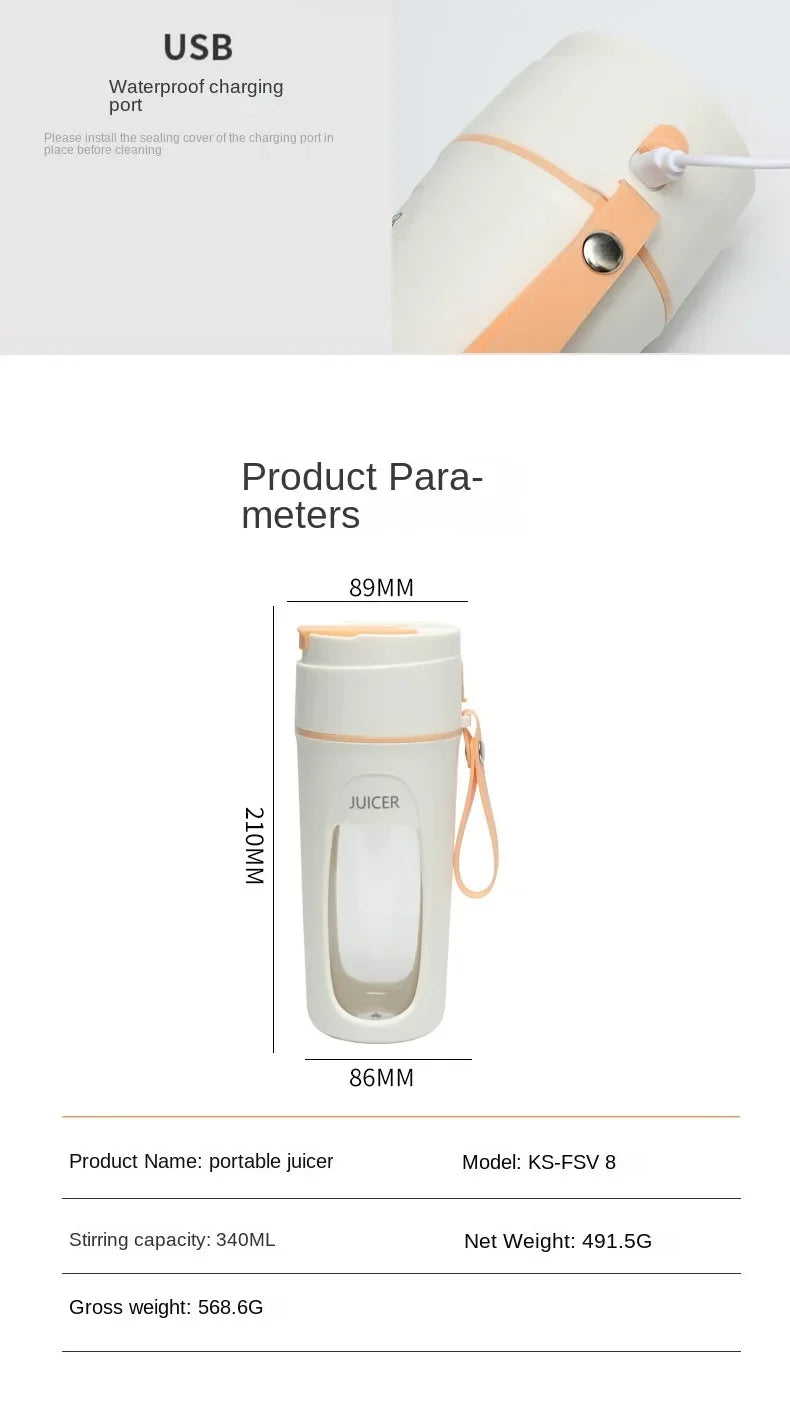 Blender Portable Mini Électrique 8 Lames | Smoothies & Jus Frais – 3000mAh