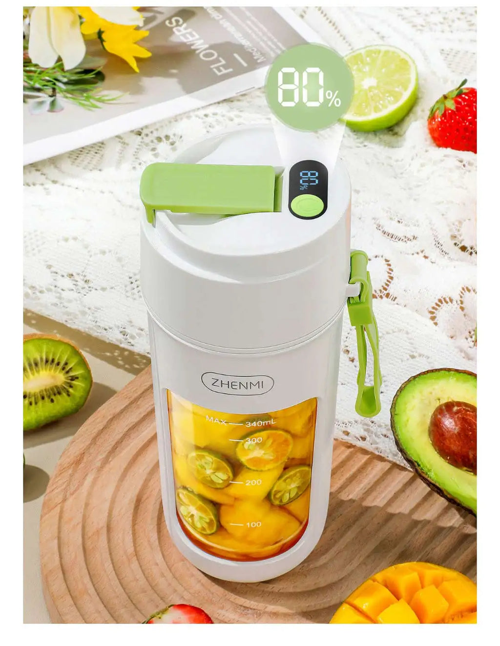 Blender Portable Zhenmi J5 Pro – 340ml | 10 Lames Inox & Affichage Batterie